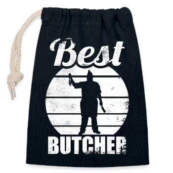 Best Butcher - Closable cotton gift bag (14x20cm) - navy - Front