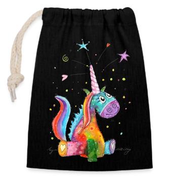 Licorne Bonne Humeur - Sac cadeau en coton avec cordon (14 x 20 cm) - noir - Devant