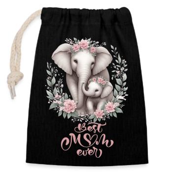 Meilleure maman de tous les temps éléphant Couronne florale maternité - Sac cadeau en coton avec cordon (14 x 20 cm) - noir - Devant