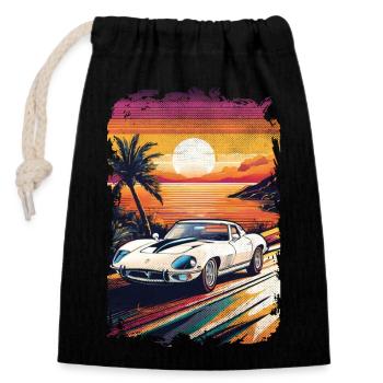 voiture vintage couché de soleil - Sac cadeau en coton avec cordon (14 x 20 cm) - noir - Devant