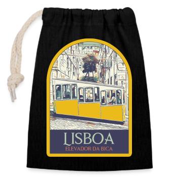Illustration Bica funicular, Lisbon - Closable cotton gift bag (14x20cm) - black - Front