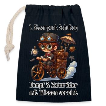 Erster Steampunk Schultag - Verschließbarer Geschenkbeutel aus Baumwolle (14x20cm) - Navy - Vorne