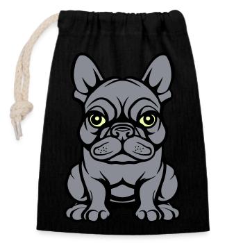Bulldogg Chien Bande dessinée - Sac cadeau en coton avec cordon (14 x 20 cm) - noir - Devant