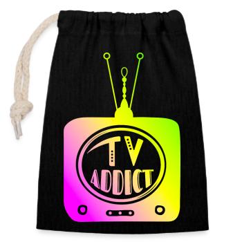 TV Addict - Closable cotton gift bag (14x20cm) - black - Front
