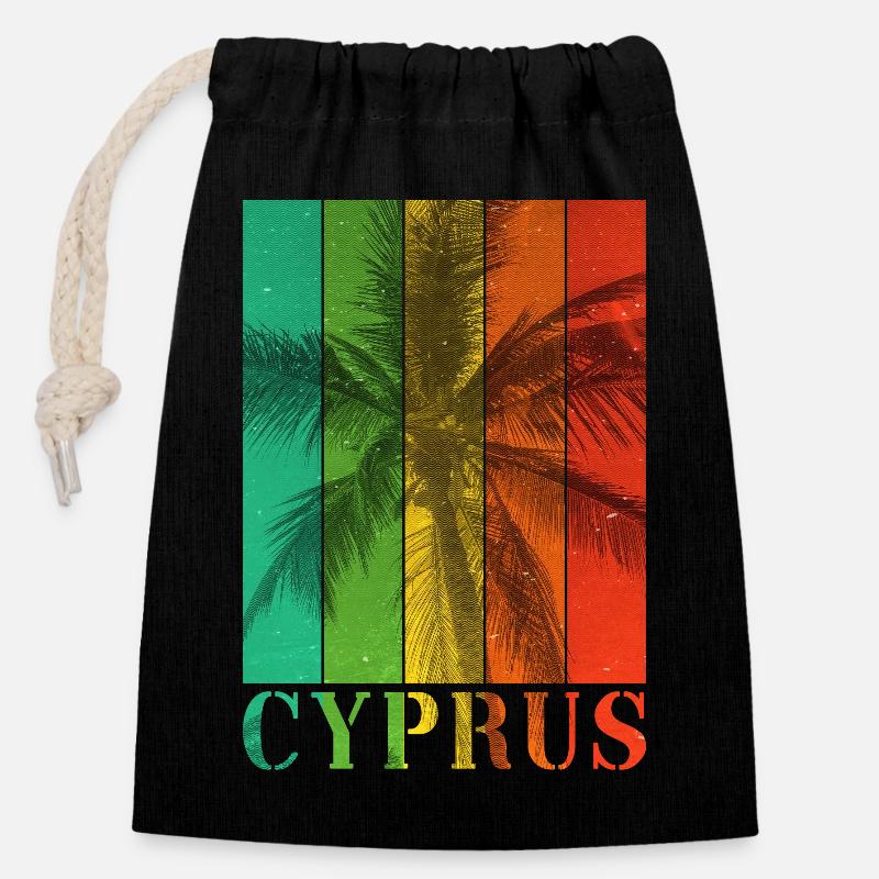 Zypern Cyprus Sommer Palmen Strand Meer Urlaub - Verschließbarer Geschenkbeutel aus Baumwolle (14x20cm) - Schwarz