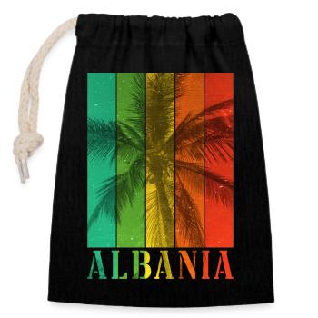 Albanie Shqipëri Été Palmiers Plage Mer Vacances - Sac cadeau en coton avec cordon (14 x 20 cm) - noir - Devant