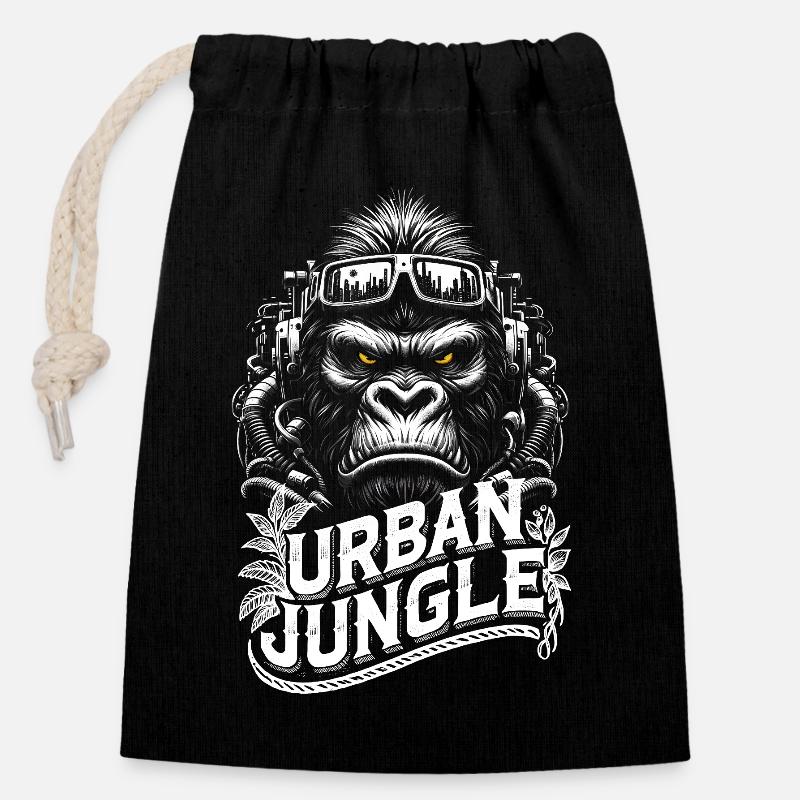 Urban Jungle Logo - Verschließbarer Geschenkbeutel aus Baumwolle (14x20cm) - Schwarz