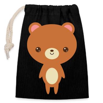 Brauner Teddybär - Verschließbarer Geschenkbeutel aus Baumwolle (14x20cm) - Schwarz - Vorne