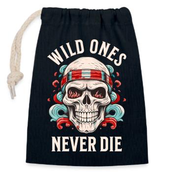 crâne crâne squelette moto motard gang - Sac cadeau en coton avec cordon (14 x 20 cm) - bleu marine - Devant