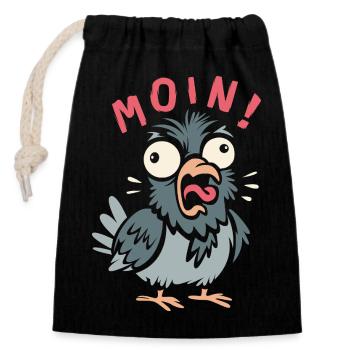 MOIN! Lustige Taube Comic Design Shirt - Verschließbarer Geschenkbeutel aus Baumwolle (14x20cm) - Schwarz - Vorne