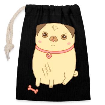Mops beige süßer Hund Geschenk Mopsmama - Verschließbarer Geschenkbeutel aus Baumwolle (14x20cm) - Schwarz - Vorne