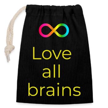 Love_all_brains - Verschließbarer Geschenkbeutel aus Baumwolle (14x20cm) - Schwarz - Vorne