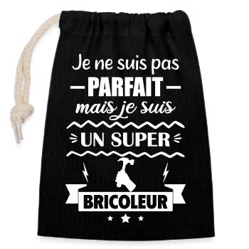Not perfect but super handyman - Closable cotton gift bag (14x20cm) - black - Front