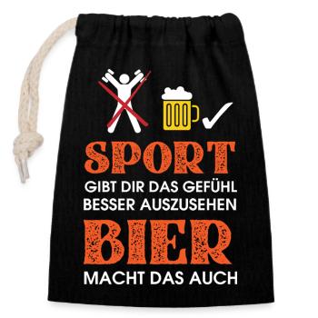Sports? Beer does the same - Closable cotton gift bag (14x20cm) - black - Front