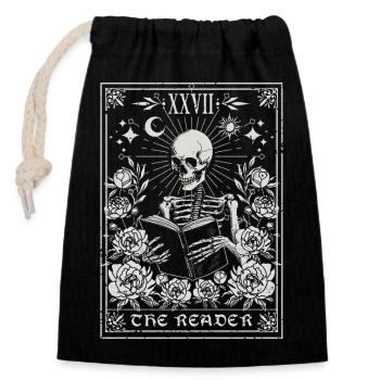 The Reader Tarot – Gotische Skelett zwischen Blumen - Verschließbarer Geschenkbeutel aus Baumwolle (14x20cm) - Schwarz - Vorne