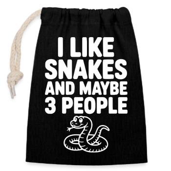 I Like Snakes and Maybe 3 People - Closable cotton gift bag (14x20cm) - black - Front