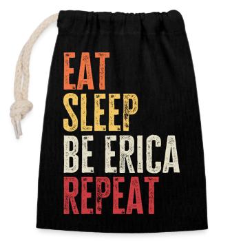 Mange, dors Be Erica Répète Nom rétro - Sac cadeau en coton avec cordon (14 x 20 cm) - noir - Devant