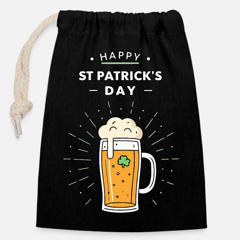 Pinte Saint Patrick Festif - Sac cadeau en coton avec cordon (14 x 20 cm) - noir