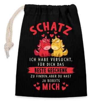 Chérie, tu as déjà un design de licorne pour moi - Sac cadeau en coton avec cordon (14 x 20 cm) - noir - Devant
