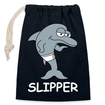 Slipper Dolphin In Swimming Trunks - Closable cotton gift bag (14x20cm) - navy - Front