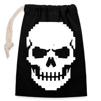 Mâchoire de Crâne Pixel 8-Bit - Sac cadeau en coton avec cordon (14 x 20 cm) - noir - Devant