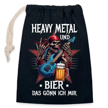 Heavy Metal und Bier gönn ich mir - Verschließbarer Geschenkbeutel aus Baumwolle (14x20cm) - Navy - Vorne