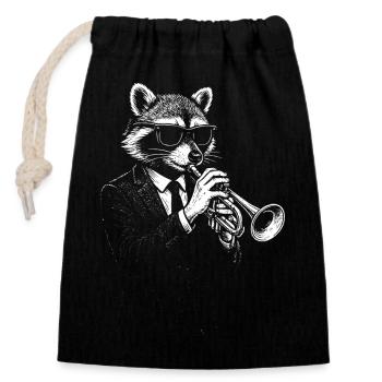 Raccoon plays trumpet a Jazz Music - Closable cotton gift bag (14x20cm) - black - Front