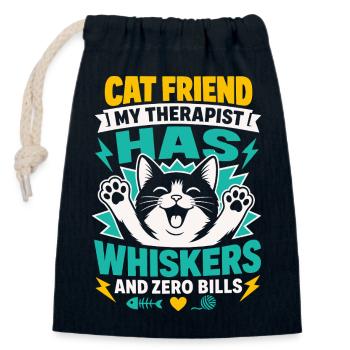 Cat Friend My Therapist Has Whiskers - Closable cotton gift bag (14x20cm) - navy - Front