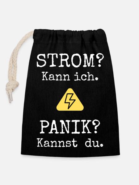Elektriker Shirt | Strom? Kann ich. - Verschließbarer Geschenkbeutel aus Baumwolle (14x20cm) - Schwarz