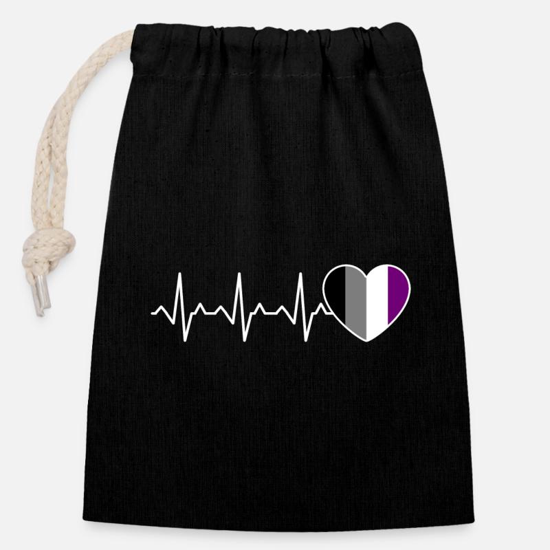 Ace Pride Heartbeat Asexual - Verschließbarer Geschenkbeutel aus Baumwolle (14x20cm) - Schwarz