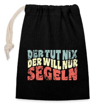 Der tut nix, der will nur segeln - Wellen Spruch - Verschließbarer Geschenkbeutel aus Baumwolle (14x20cm) - Schwarz - Vorne