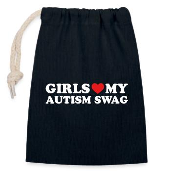 Girls Love My Autism Swag - Closable cotton gift bag (14x20cm) - navy - Front
