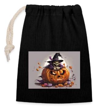 Halloween: Die Hexe und der Kürbis - Verschließbarer Geschenkbeutel aus Baumwolle (14x20cm) - Schwarz - Vorne