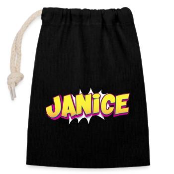 Janice Nom personnalisé Style bande dessinée Pop Art, - Sac cadeau en coton avec cordon (14 x 20 cm) - noir - Devant