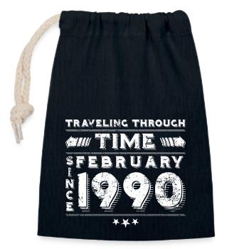 Vintage Time Travel anniversaire Design février 1990 - Sac cadeau en coton avec cordon (14 x 20 cm) - bleu marine - Devant