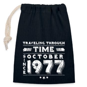 Vintage Time Travel anniversaire Design octobre 1977 - Sac cadeau en coton avec cordon (14 x 20 cm) - bleu marine - Devant