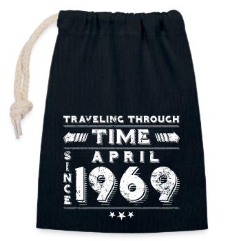 Vintage Time Travel anniversaire Design avril 1969 - Sac cadeau en coton avec cordon (14 x 20 cm) - bleu marine - Devant