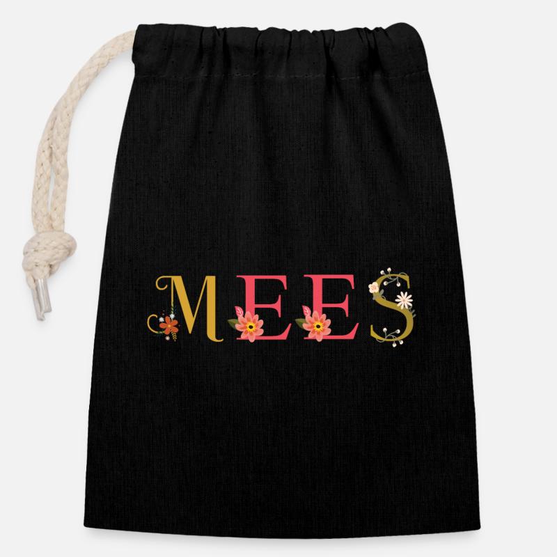 MEE's name decorated with flowers - Closable cotton gift bag (14x20cm) - black