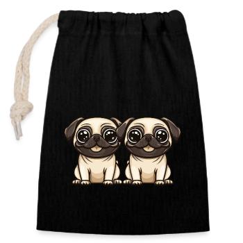 Pug Hund Comic - Verschließbarer Geschenkbeutel aus Baumwolle (14x20cm) - Schwarz - Vorne