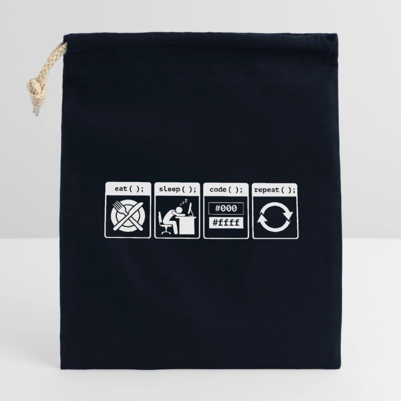 Eat Sleep Code Repeat – Conception de flux de travail pour codeurs Sac cadeau en coton avec cordon (14 x 20 cm)