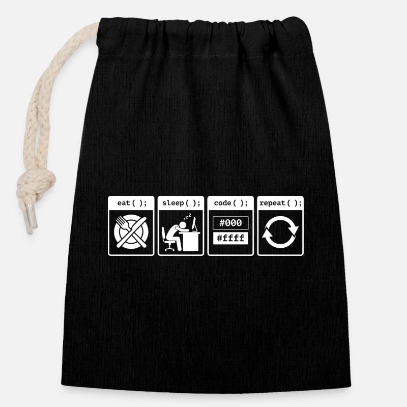Eat Sleep Code Repeat – Coder Workflow Design - Closable cotton gift bag (14x20cm) - black