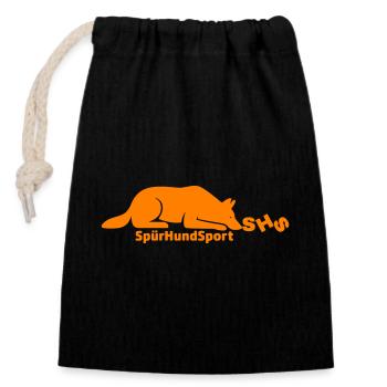 SHS Logo orange - Verschließbarer Geschenkbeutel aus Baumwolle (14x20cm) - Schwarz - Vorne