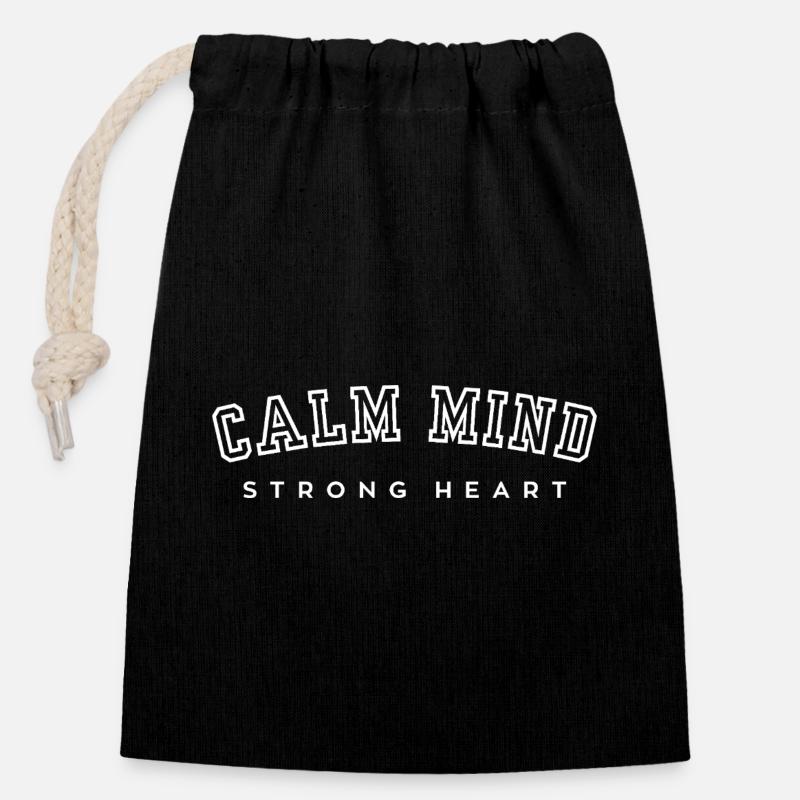 Calm Mind Strong Heart - Sac cadeau en coton avec cordon (14 x 20 cm) - noir