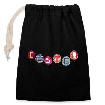 Lettres de Pâques sur des œufs colorés - Sac cadeau en coton avec cordon (14 x 20 cm) - noir - Devant