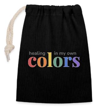 Pride Rainbow Design: Healing in my own Colors  - Closable cotton gift bag (14x20cm) - black - Front
