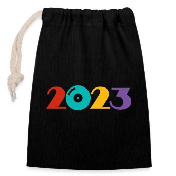 Music DJ Vinyl Record Party 2023 - Closable cotton gift bag (14x20cm) - black - Front