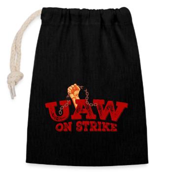 UAW strong Unionize - United We Bargain, Divided - Closable cotton gift bag (14x20cm) - black - Front