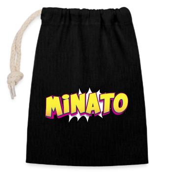 Minato Nom personnalisé Style bande dessinée Pop Art, - Sac cadeau en coton avec cordon (14 x 20 cm) - noir - Devant