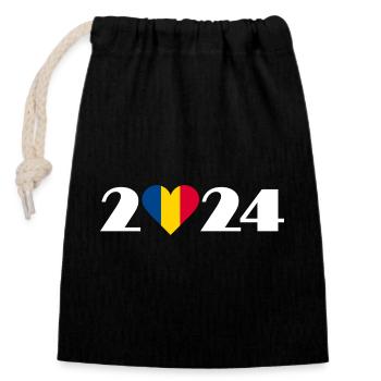 J’aime la Roumanie 2024, Vacances en Roumanie 2024 - Sac cadeau en coton avec cordon (14 x 20 cm) - noir - Devant