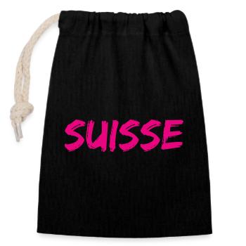 SWITZERLAND. COUNTRY - Closable cotton gift bag (14x20cm) - black - Front